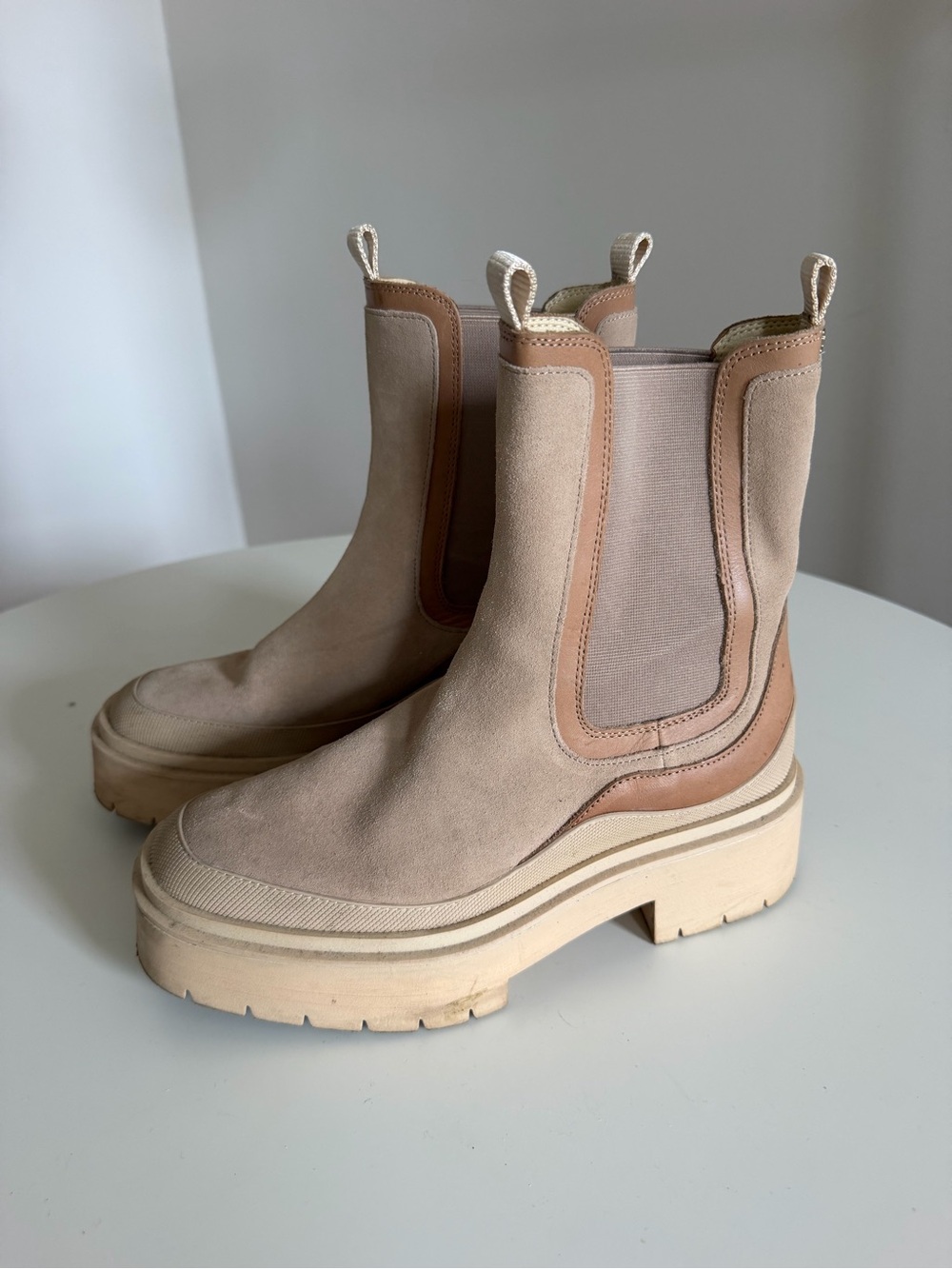 Sam Edelman Beige Suede Platform Chelsea Boots